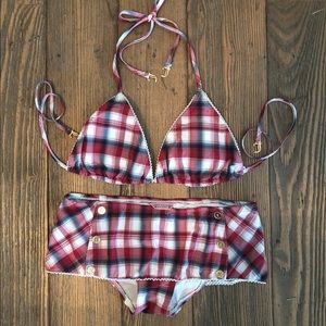 Juicy Couture Royalty Plaid Bikini Red and Navy